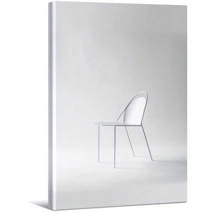 Chaise minimaliste avec assise et dossier blancs. Pieds en métal fin. Grande peinture murale encadrée en bois, décoration d'intérieur, peinture à l'huile - Chambre, salle de bain, salon, bureau, cuisine, cadeaux de Noël - 1 pièce