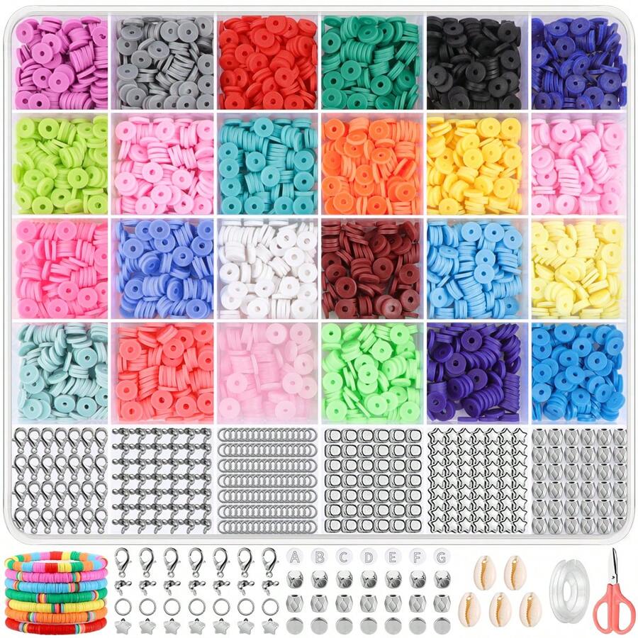 1000pcs/2703pcs Polymer Clay Beads Assortment, DIY Jewelry Making Kit For Necklaces, Anklets, Bracelets And Phone Chains, Handmade Craft, Friendship Bracelets, Birthday & Christmas Gifts