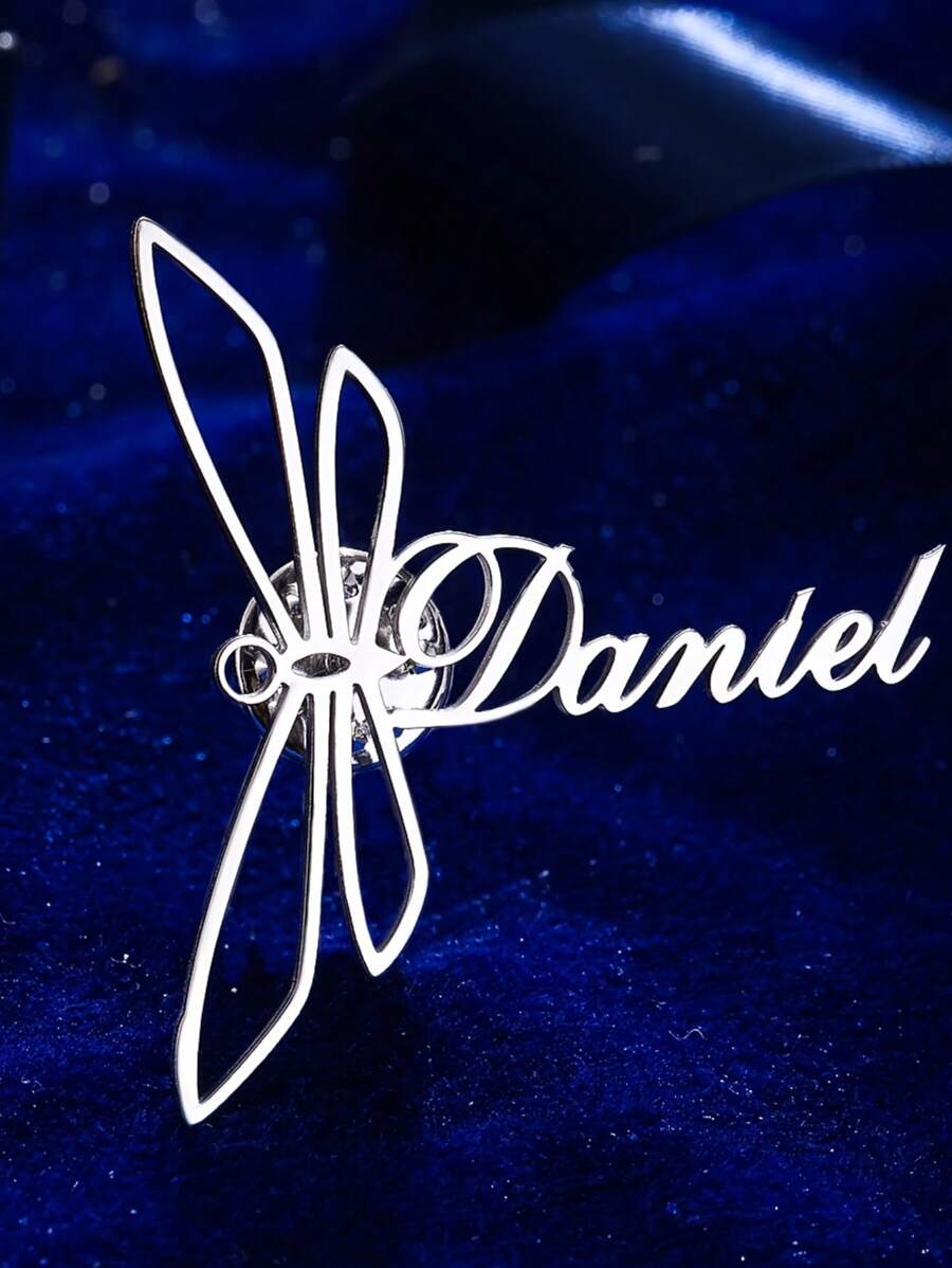 Customized Stainless Steel Dragonfly Brooch - Personalized Letter Fashionable Insect, Suitable For Girl's Engraved Jewelry, Daily Use And Gifting, DIY Jewelry Accessory And Backpack Decoration