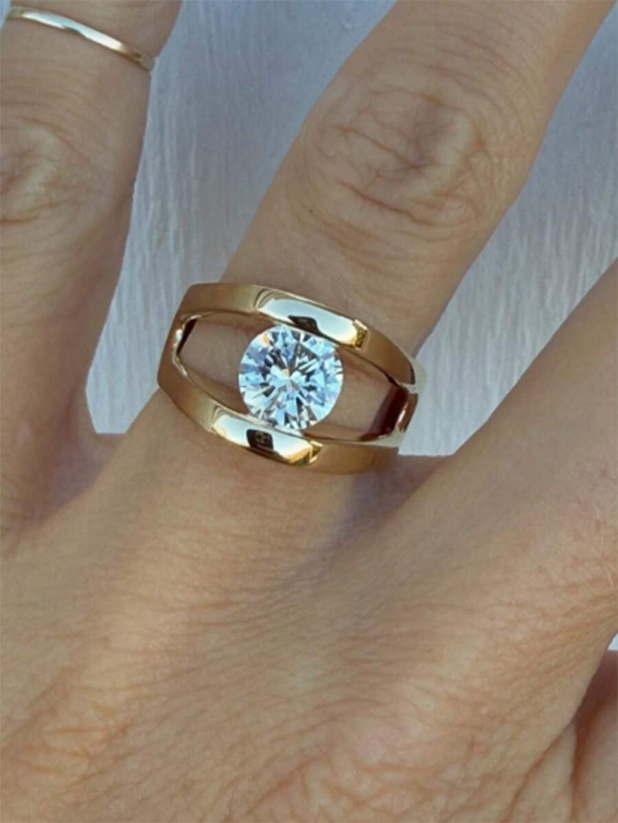1 st S925 Zilveren Ronde Geslepen Zirkonia Ring, Modieus Feest Vakantie Accessoire Cadeau Voor Jubileum, Vakantie, Bruiloft
