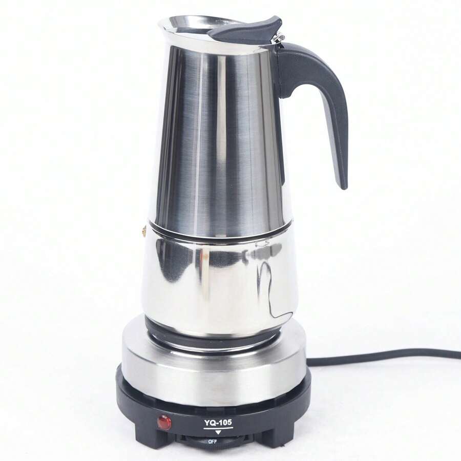 Electric Stovetop Espresso Maker Greca Coffee Maker Moka Pot Stainless & 9 Cups