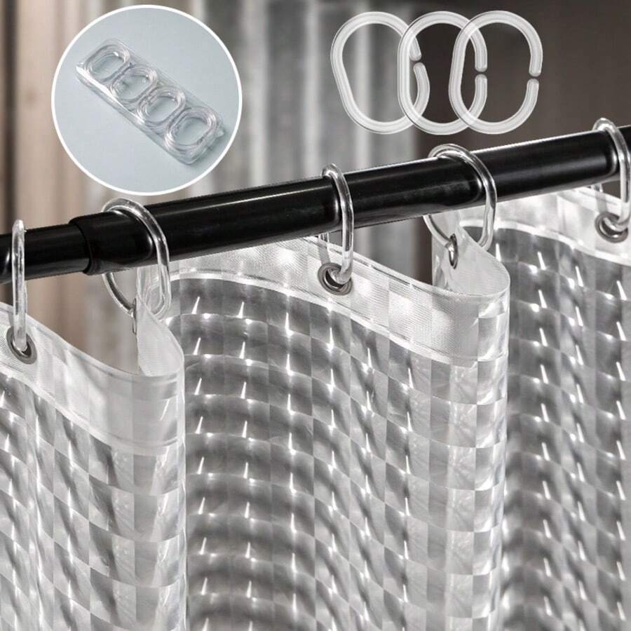 12 STÜCK 4*6cm große Gardinenringe, Bettvorhang-Ringe, C-förmige Öffnungsschnallen-Zugösen, plastik Duschvorhang-Zubehör in transparentem weiß, geeignet für Badezimmer Duschvorhänge, Schlafzimmer Bettvorhänge, Zuhause Bettvorhänge, Badezimmer Dekoration, Sommer Badezimmer Accessoires