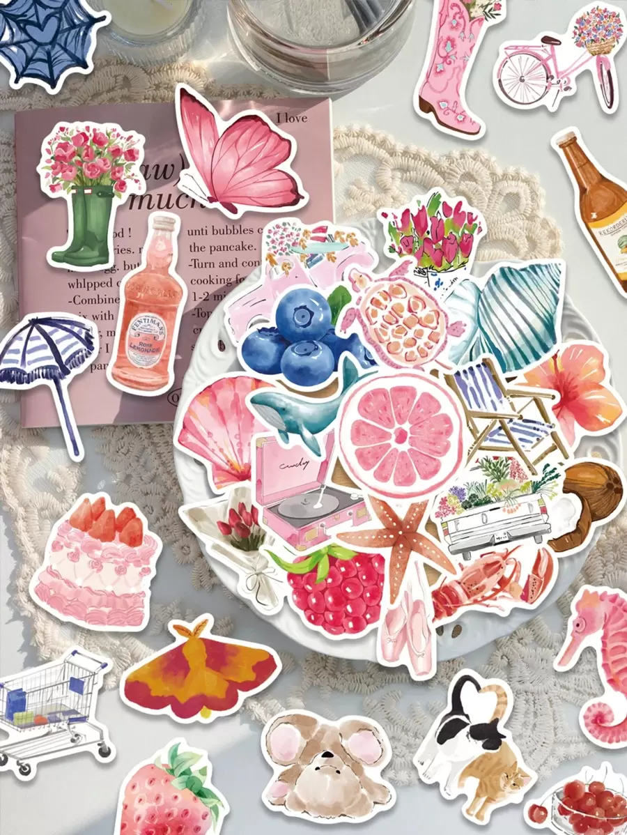 50 piezas de pegatinas de diario de acuarela, estilo graffiti, personalizadas para patineta, casco, botella de agua, scrapbook, fiesta, guitarra, funda de teléfono, cuaderno, computadora, regalos, útiles escolares, de regreso a la escuela