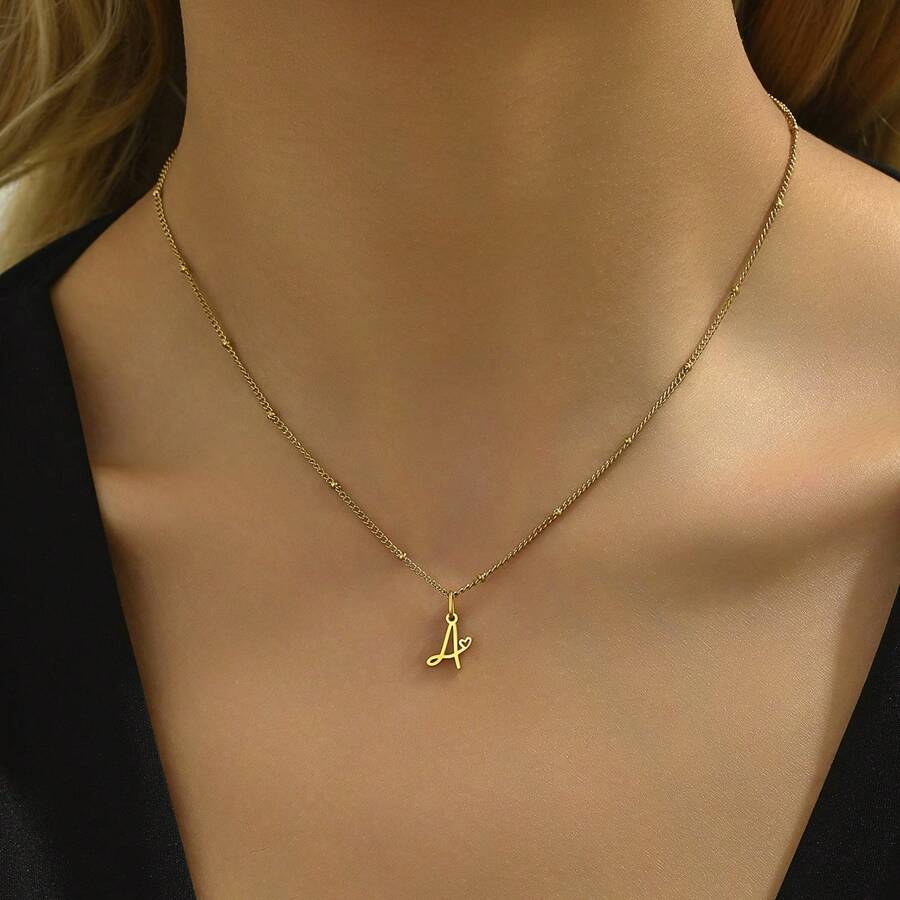 1 pieza Collar con colgante de letra y corazón, estilo simple y europeo-americano