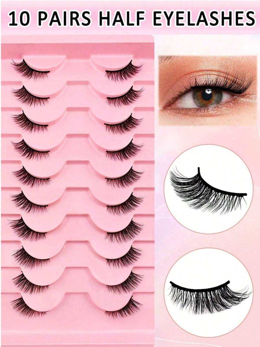 10 Pairs Half Lashes Natural Look Wispy Fluffy Cat Eye Look Natural Short Accent Lashes End Lashes Corner Eyelashes 3/4 Lashes Reusable Lashes Pack