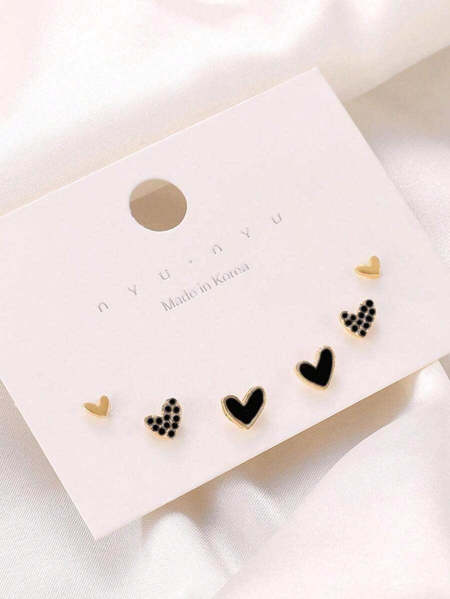 3 pares de pendientes con diseño de corazón de moda para niñas, conjunto de joyas sencillas como regalo