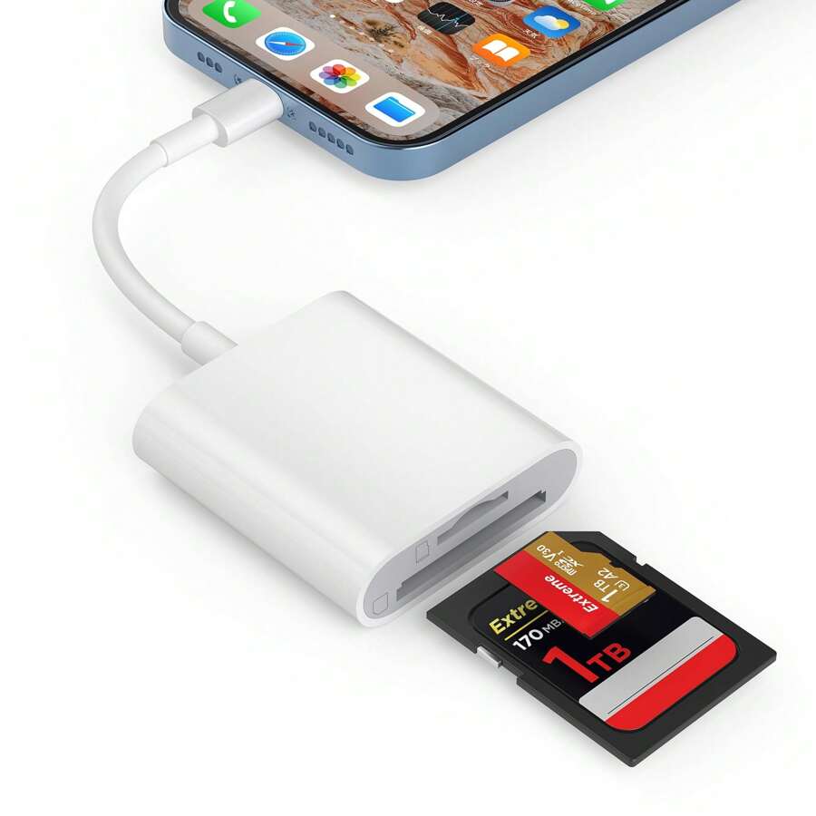 SD-kaartlezer compatibel met iPhone, geheugenkaartlezer met dubbele sleuf voor SD/TF-kaart Plug and Play Trail Game Camera SD-kaartviewer Lightning naar MicroSD-kaartcamera-adapter compatibel met iPad Geen app vereist