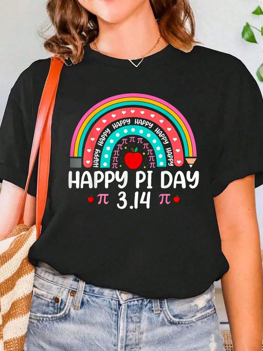 100% Cotton T-Shirt Happy Pi Day Mathematics Math Teacher Rainbow Girl Women T-Shirt Printed O-Neck Casual T Shirt Women's Clothing