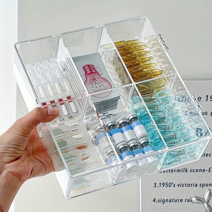 1 st. 6-Grid Multifunctionele Acryl Cosmetische Opbergdoos - Grote Capaciteit Transparante Organizer - Geschikt Voor Badkamercosmetica, Huidverzorging, Speelgoed Opslag