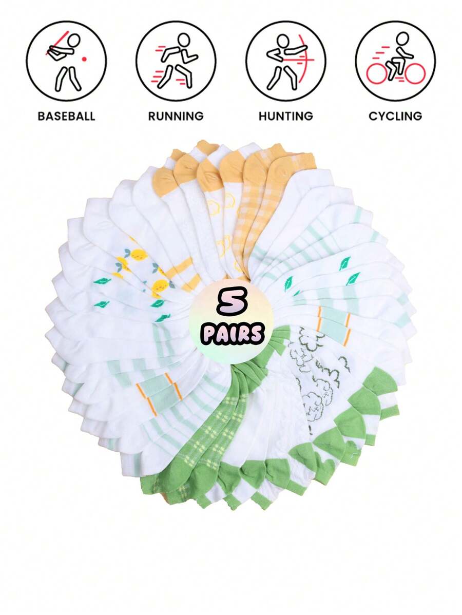 5/1 Pair Women Ultra Thin Invisible Low Cut Cute Short Socks, Suitable For Summer