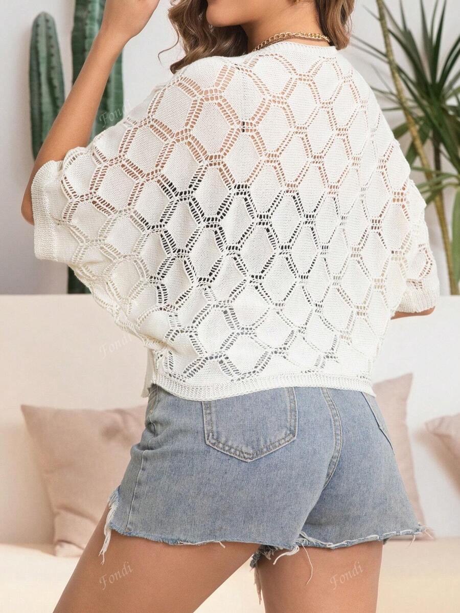 Hollow Bat Wing Open Cardigan Sweater Jacket, Women Casual, Beach Vacation Wear