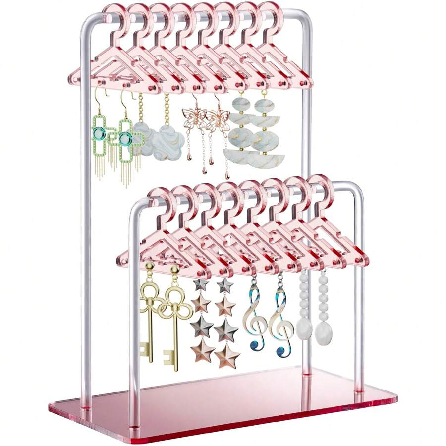 Los clips para pendientes de acrílico tienen un diseño único de doble capa, con pequeños ganchos para colgar que ofrecen un amplio espacio de almacenamiento para 48 pares de pendientes. Ideal para exhibir en espejos, tocadores del hogar y mostradores minoristas. Organizador, soporte y bandeja de joyas.
