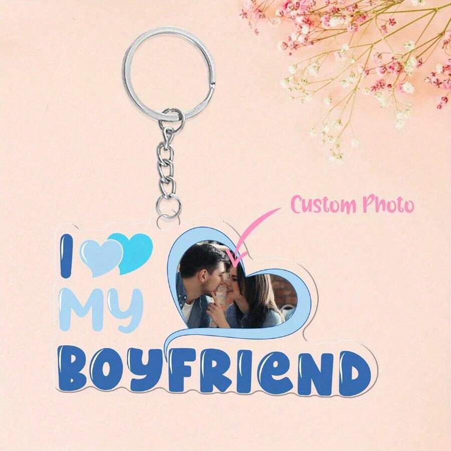 1pc Personalized Acrylic Heart-Shaped Keychain With Custom Photo, UV Printed Portrait, Letter Theme, Party Keyring Gift - Ideal Valentine's Day, Wedding, Birthday And Anniversary Gift For Boyfriend Or Girlfriend
