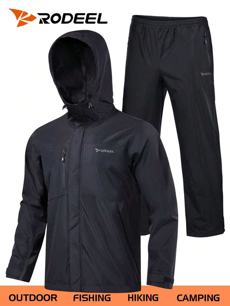 RODEEL Ensemble de veste à capuche et pantalon pour hommes, imperméable, respirant, coupe-vent et léger. Convient pour la randonnée, le cyclisme, la pêche et les activités de plein air