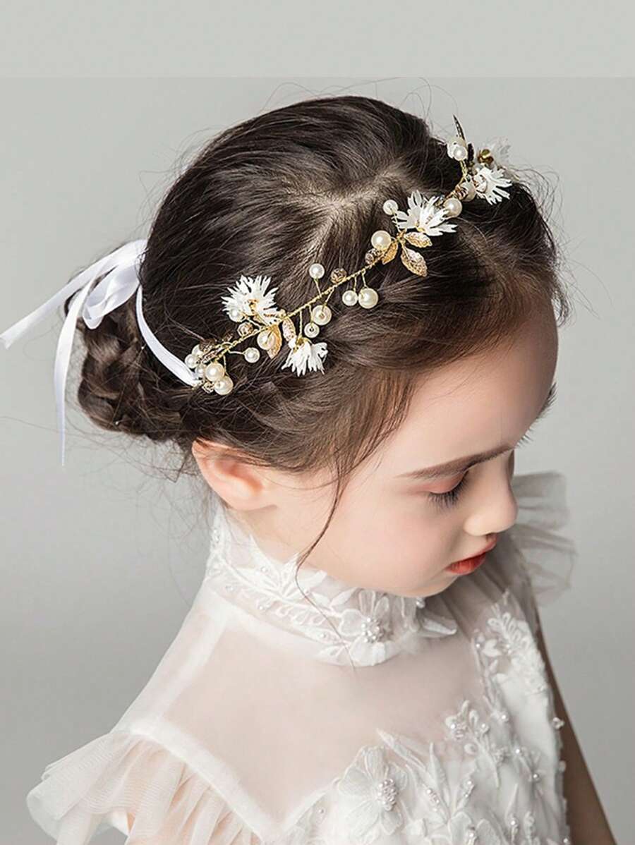 1 Stück Blumenkranz Haarband für Kinder, Prinzessin Blumen Perle Haarreif, koreanischer Stil, Mädchen Haarzubehör für Aufführungen