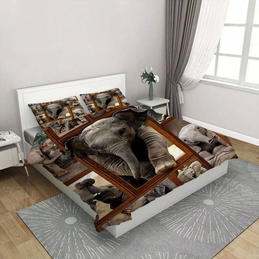 3pcs Elephant Patterned 3D Digital Printing Bedding Set