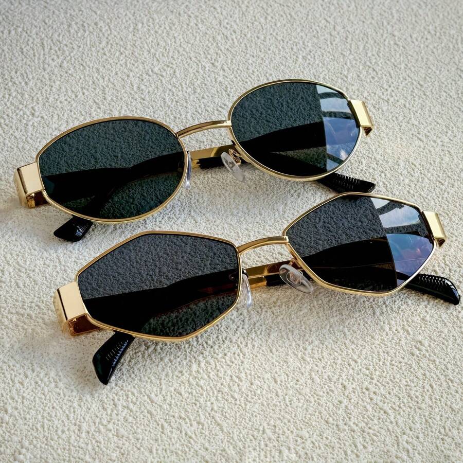 2 peças Óculos de Moda Feminina com Lentes PC em Formato Oval - Estilo Y2K, Adequado para Praia, Férias e Uso Casual, Verão, Praia, Ao Ar Livre, Viagem