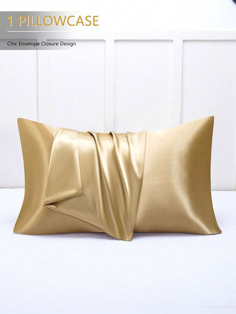 1pc Premium Gold Silky Satin Envelope Pillowcase Pillow Covers Without Filling,Soft Breatheable Wrink-Free Better For Hair Skin Sleep Domitory Bedding Back School Bedding