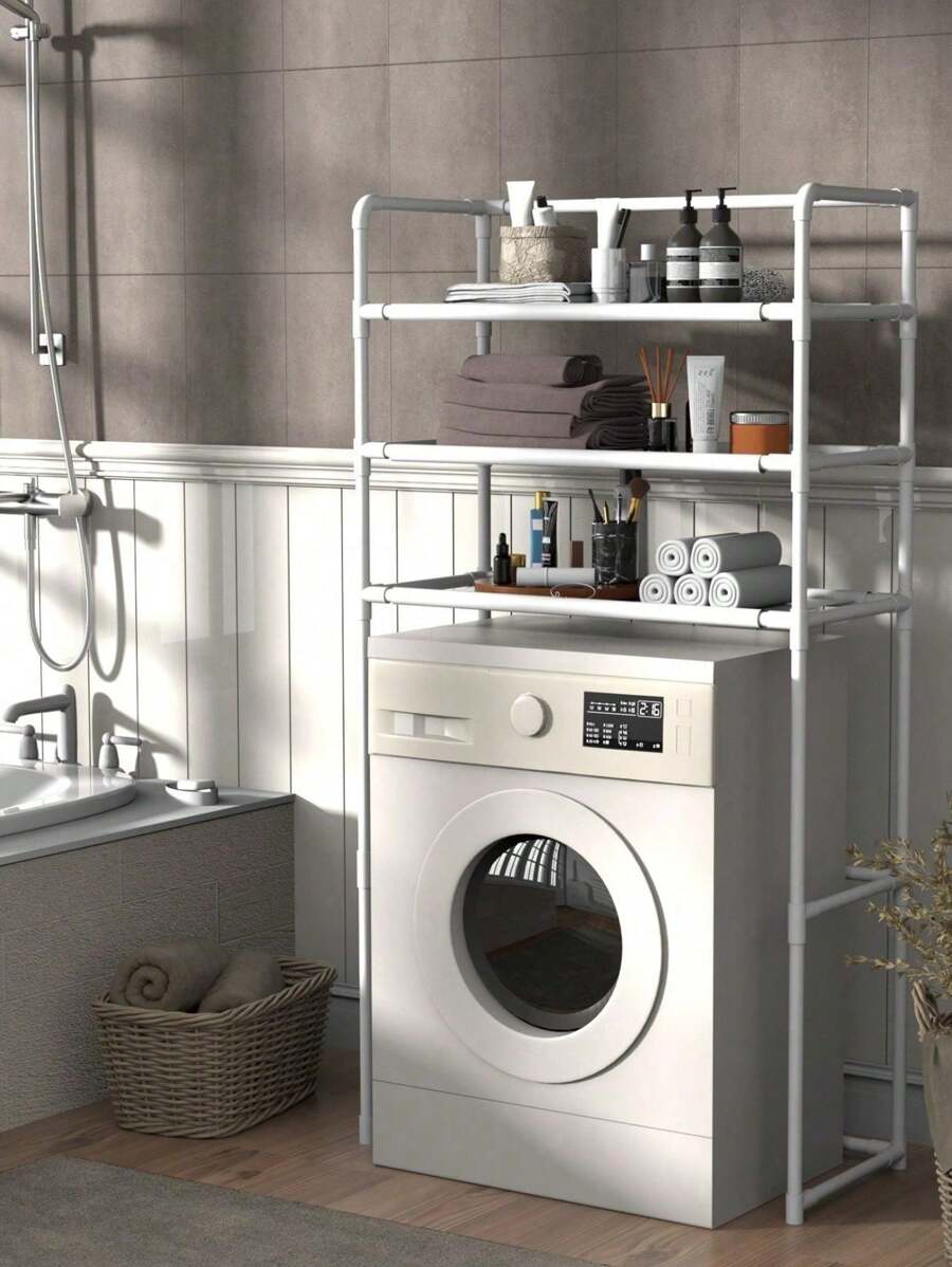1pc Bathroom Toilet/Washing Machine Storage Shelf, Floor-To-Ceiling Detachable Upgraded Storage Shelf, Improve Bathroom/Toilet/Balcony/Laundry Room Storage Space, Maximum Load 20kg Home Bathroom Decor Bathroom Organizer Summer