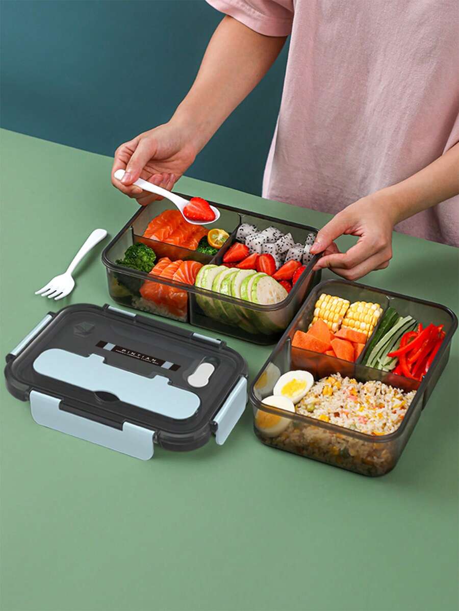 1pc Convenient Compartmentalized Lunch Box Work Student Bento Box Outdoor Travel Microwave Heated Box With Lid Lunch Box