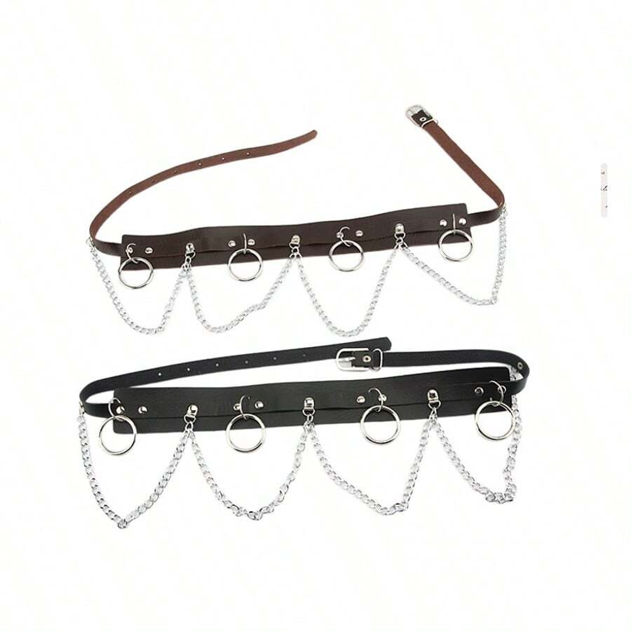 1pc Retro American Women's Dark Chain Punk Belt, Versatile Decoration For Dresses, Jackets, Y2K Retro Style, Braided Waist Belt, Personalized Accessory For Pants/Skirts