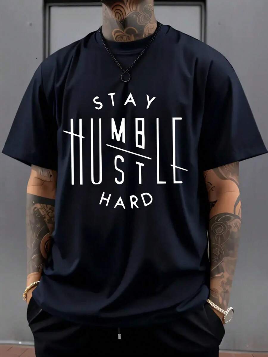 Handsome Artistic Letters Print T-Shirt, Short Sleeve Round Neck Casual Top, Suitable For Summer And Spring, Men's Clothing