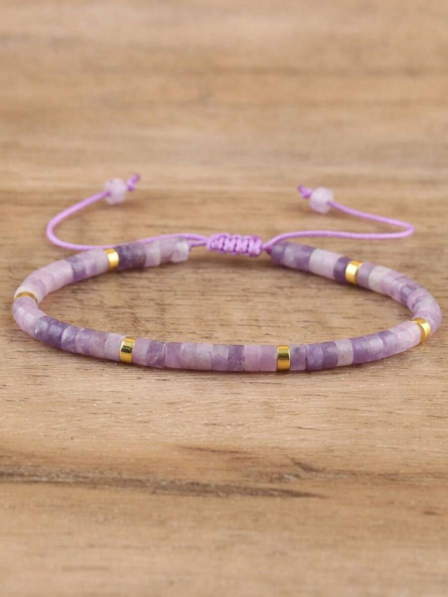 1pc Natural Stone Turquoise Beaded Woven Adjustable Bracelet, Gift For Women
