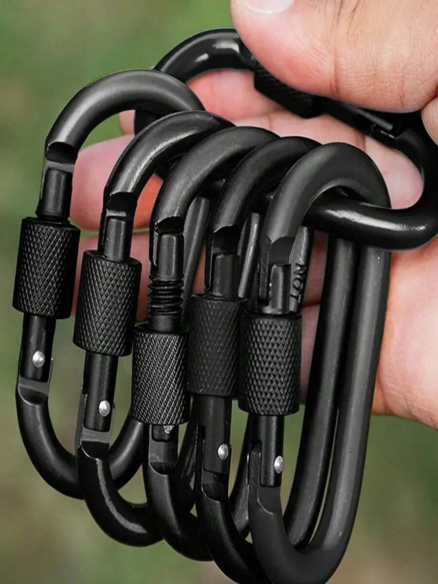 2pcs/4pcs Outdoor Hiking Carabiners, Aluminum Alloy D-Shape Clips, Metal Hanging Hooks Key Chains, Spring Buckles For Camping, Hiking, Fishing, Rafting (Black - 2pcs Set)