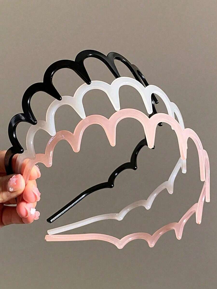 Set de 3/1 vincha de plástico antideslizante en negro/blanco/caqui con diseño dentado, accesorio de tocado elegante y minimalista de moda versátil para uso diario, ocio, fiesta, viajes, peinado, lavado de cara y maquillaje, a juego con el atuendo