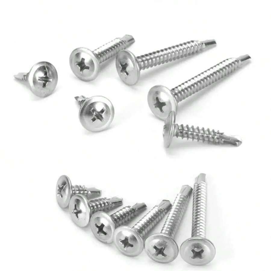 20/50 piezas Tornillos autorroscantes de acero inoxidable 410, cabeza triangular #8, cabeza plana, rosca completa, mano derecha, ranurado, grado 8.8, para metal, muebles, construcción y reparación, de 1/2 pulgada a 1-1/2 pulgadas de longitud