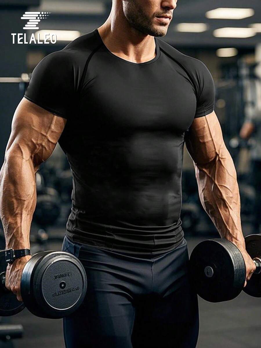 TELALEO Maglietta da uomo da compressione attiva a maniche corte, stile boyfriend, a media elasticità, traspirante e anti-umidità, adatta per l'attività sportiva all'aperto