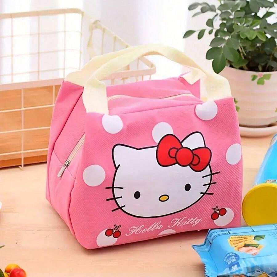 Sanrio 1pc Hello Kitty Insulated Lunch Bag - Adorable Cartoon Canvas Insulated Lunch Box With Waterproof And Oilproof Layer, Dual-Layer Compartment, Portable And Washable, Ideal Gift For Holidays