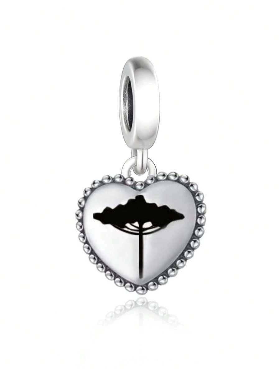 HuooNew 1pc 925 Sterling Silver Heart Shaped Flower Umbrella Pendant Bead Necklace, Suitable For Men & Women, Summer Jewelry, Birthday Gift