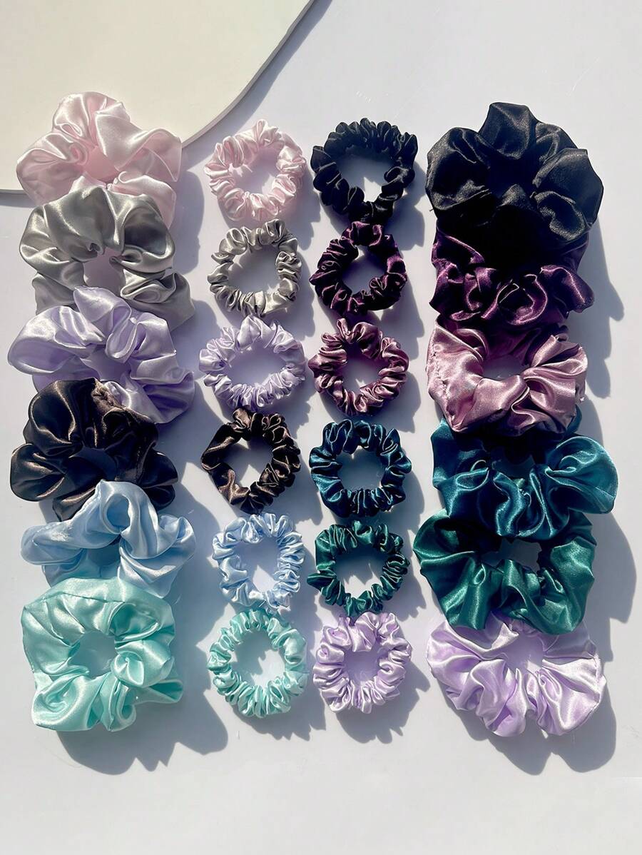 24 stuks/12 stuks make-up oogschaduw palet decoratie, effen kleur grote en kleine cirkel haarelastiekjes accessoires, geschikt voor vrouwen van 14+ jaar oud