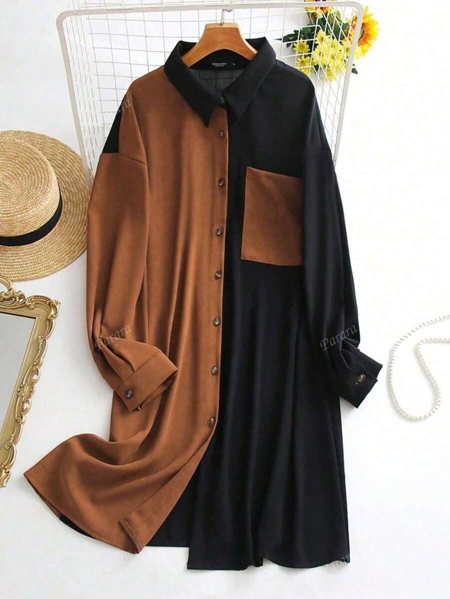 Abito camicia casual di media lunghezza da donna, confortevole e versatile per uso quotidiano e all'aperto