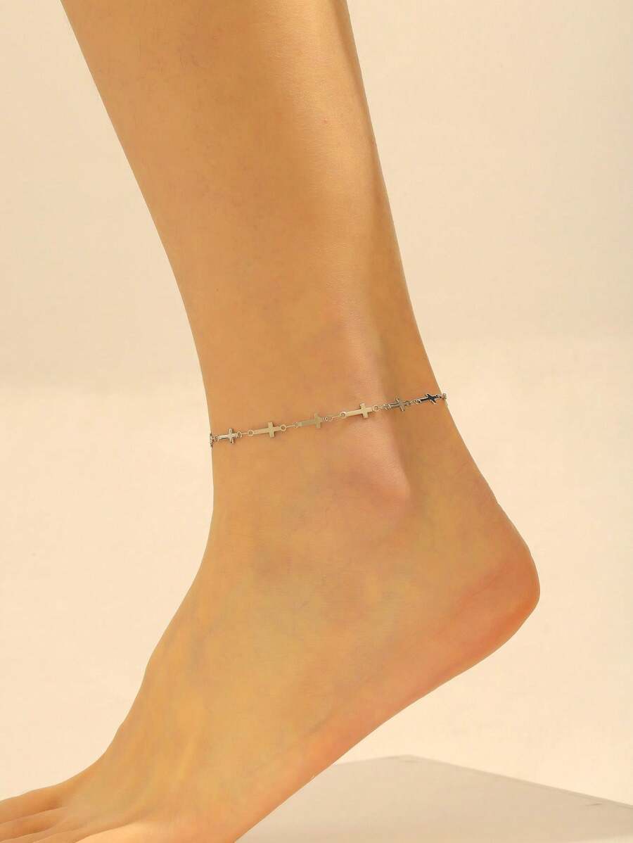 Fashionable, Elegant And Graceful Cross Chain Anklet For Women, Ideal Gift For Friends. Showcases The Refined Quality And European & American Design Style, A Must-Have Jewelry For Young Ladies.