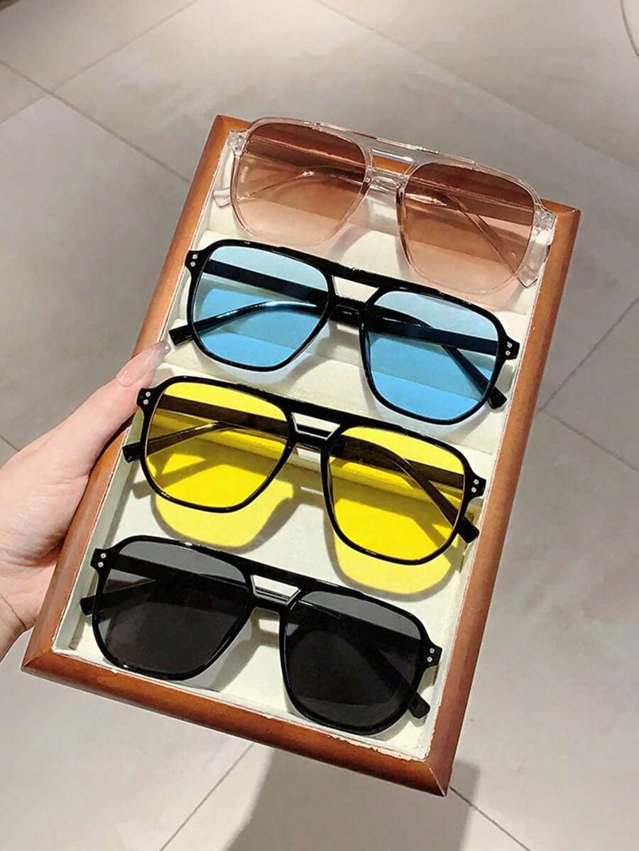 4pcs/Set Double Bridge Frame Glasses For Teens - Suitable For Vacation, Travel, Beach