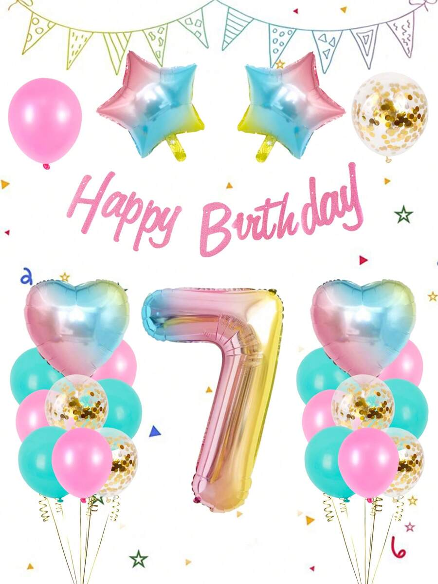 27pcs Birthday Decoration Set, Including Gradient Number 1-9 Balloons, Gradient Star & Heart Balloons, Colorful Confetti Balloons, Suitable For Birthday Party, Anniversary, Macaron Theme, 1st Birthday - For Both Boys And Girls Gifts Graduation Birthday Decorations Party Decorations Bachelorette Decor Graduation Decorations
