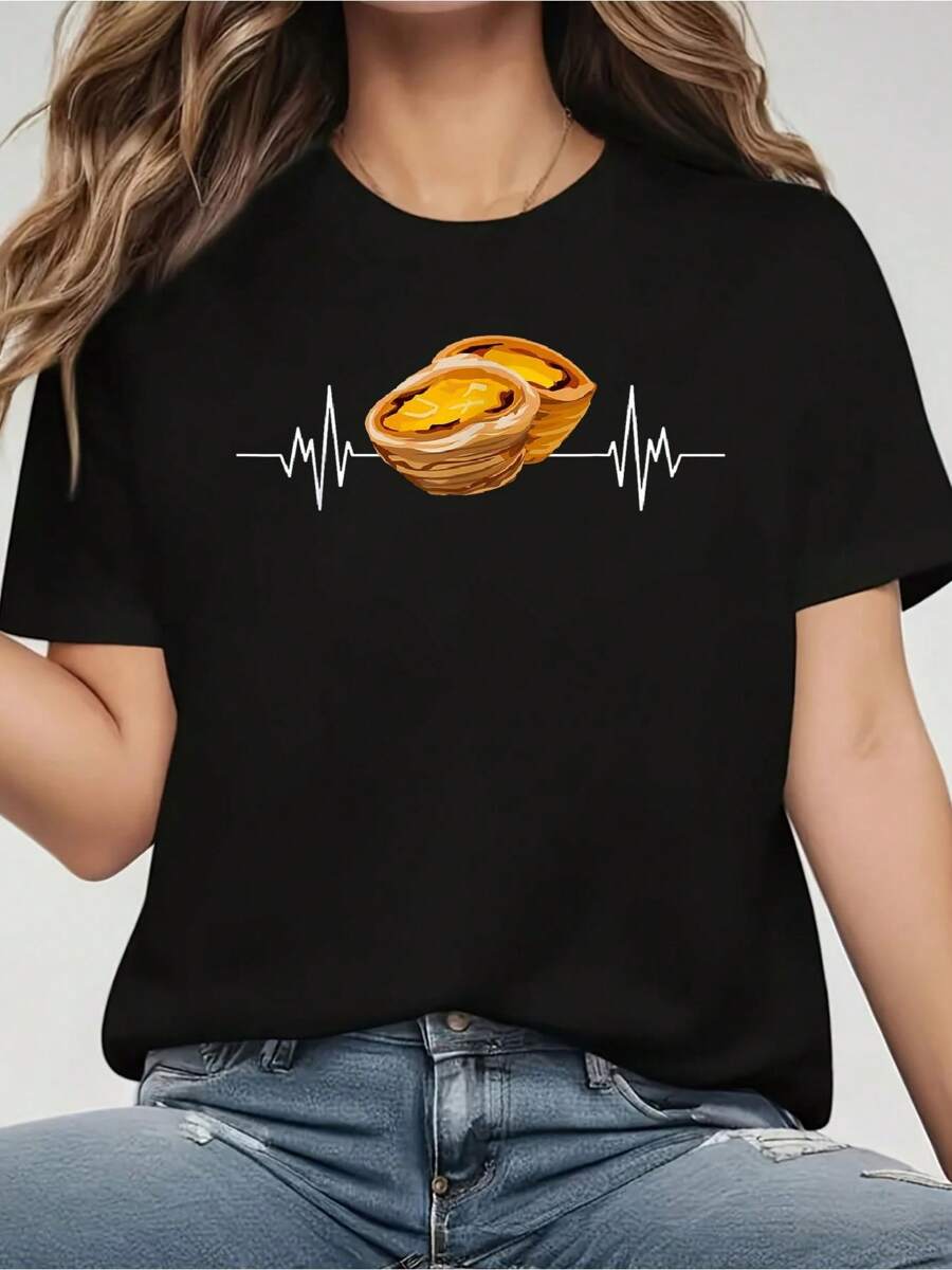 Heart Beat For Butter Tarts T-Shirt - Women's 100% Cotton Casual Short-Sleeved Crew Neck T-Shirt For Spring And Summer - Comfortable, Relaxed Fit, Printed Graphic Tee