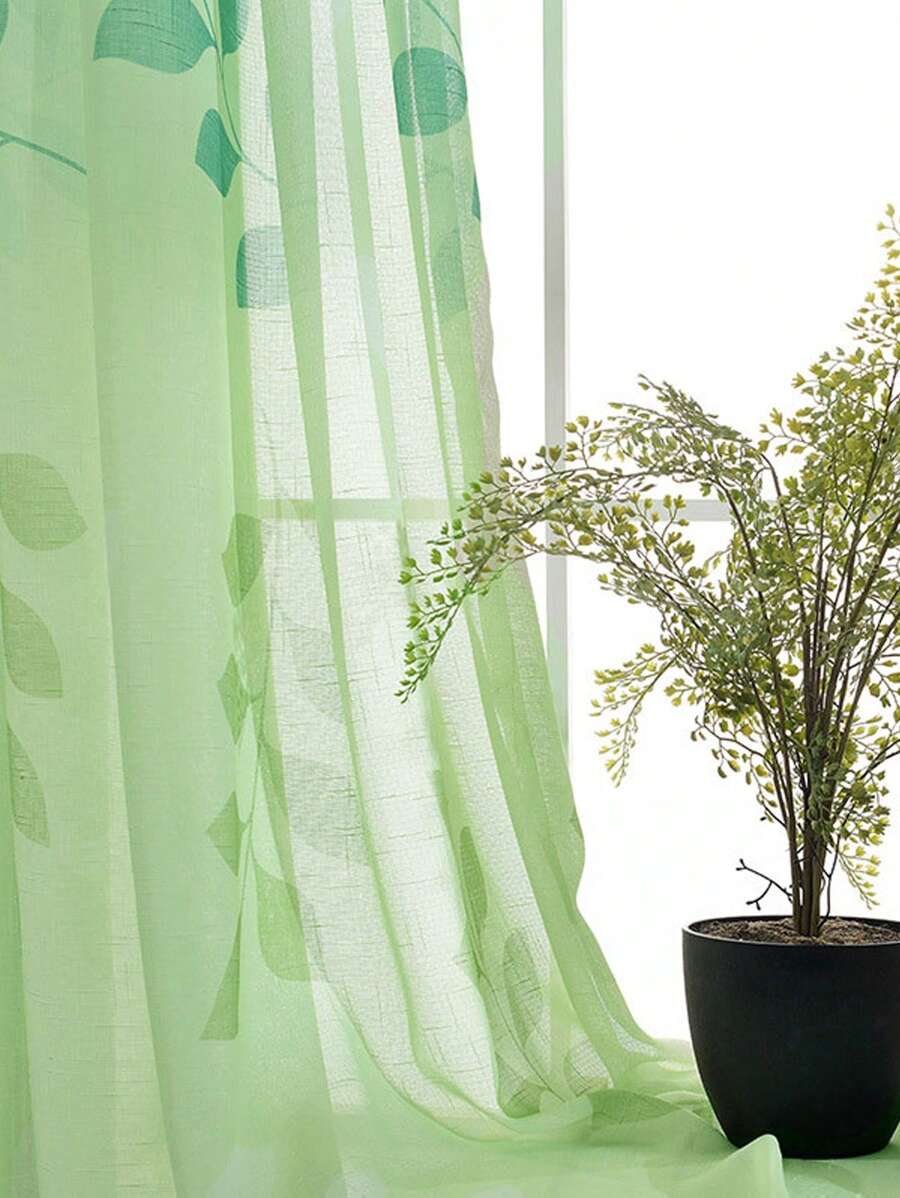 2 Stücke Landhaus Stil Baumblattrüsche Vorhänge, leichter Sichtschutz Tüll für Wohnzimmer, Schlafzimmer, Balkon, geeignet für Heimdekoration, Frühling/Sommer