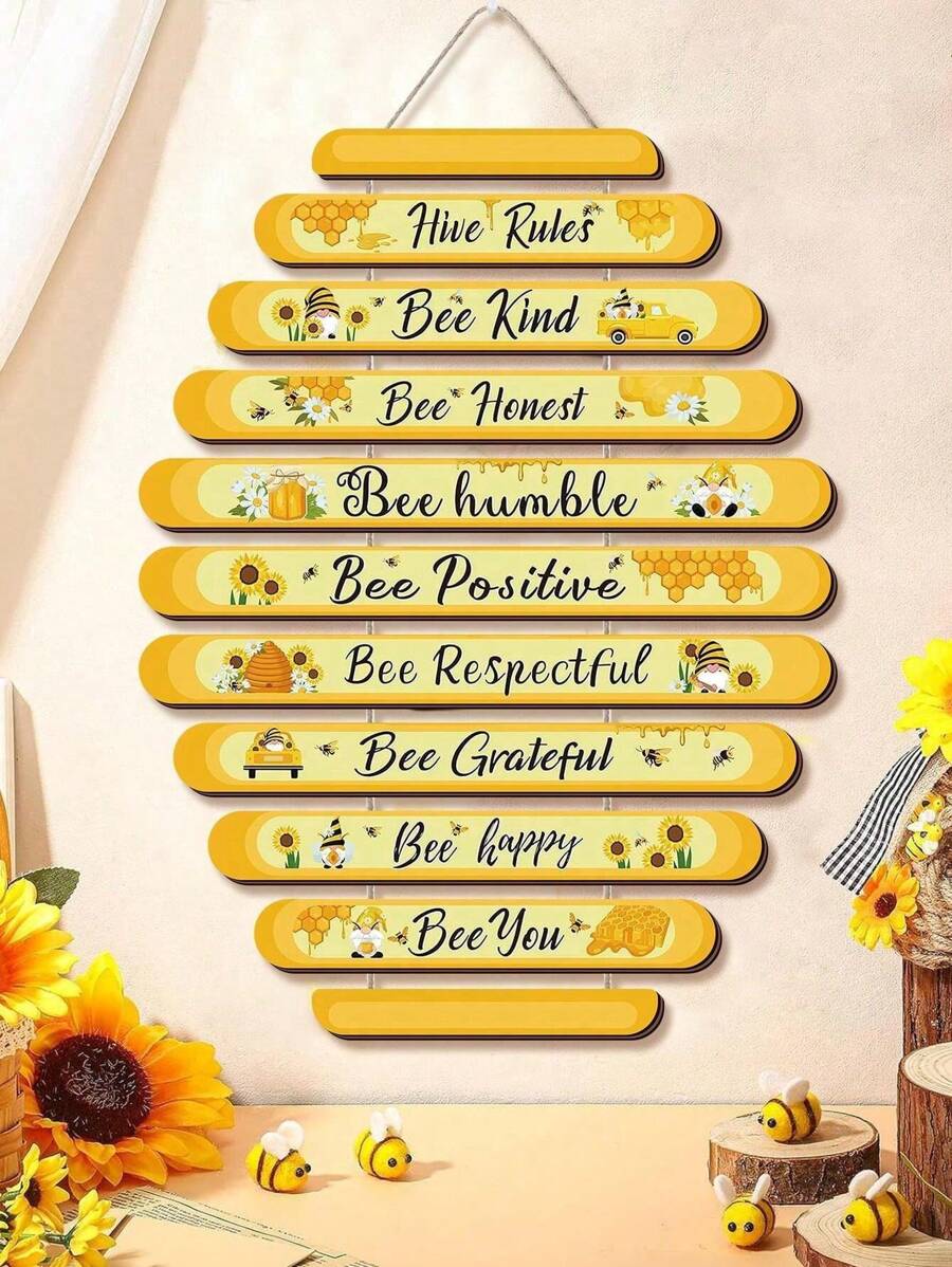 1 Peça Decoração de Parede de Arte em Madeira Inspirada em Favo de Mel com Motivos de Abelhas e Frases Inspiradoras, Presentes de Aniversário, Lembrancinhas de Festa, Estampa Animal Moderna, Montagem na Parede, Tema Inspirador, Para Decoração Doméstica, Sala de Estar, Uso Interno, Conjunto de Placas "Seja Gentil Como Abelha", "Seja Honesto Como Abelha", "Seja Feliz Como Abelha", "Seja Positivo Como Abelha"