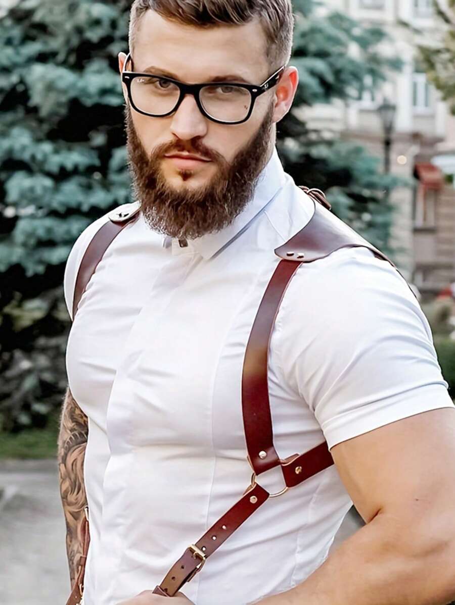 Men's Fashion Suspenders PU Leather Adjustable Braces Gothic Body Shaper Suspenders, Suitable For Casual Everyday Wear With Jeans, Also Good For Teens, Summer, Outdoor, Athletic, Travel, Graduation, Birthday Gifts, Daily Wear