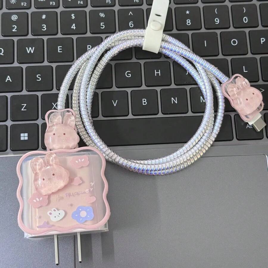5 sztuk uroczych osłon kabli z wzorem królika do ładowarki IPhone14 Pro Max, zwijacze kabli danych do iPhone13/12/11, osłony kabli szybkiej ładowarki 18/20 W, prezent dla chłopaka/dziewczyny
