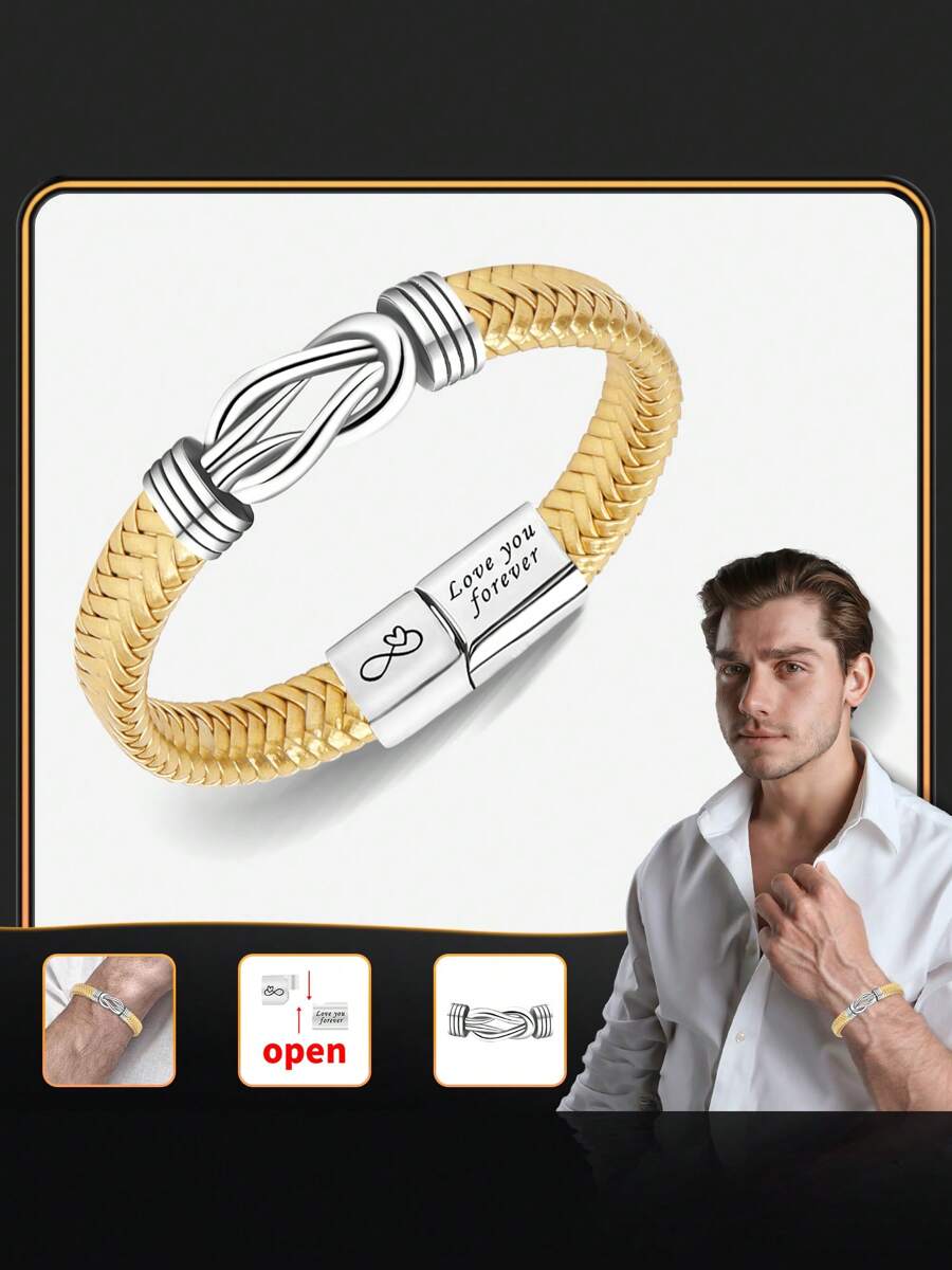 1 pièce Choix de cadeau idéal pour la fête des pères, bracelet nœud doré, honorant le grand amour paternel, indispensable pour la saison de rentrée scolaire, montrant l'énergie juvénile