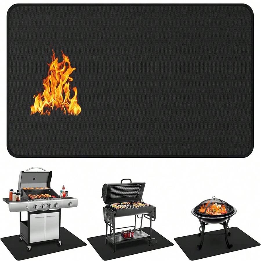 Tapis de barbecue d'extérieur - résistant au feu, tapis de grill anti-taches et anti-huile - tapis au sol pour protéger le bois et la pelouse - tapis d'isolation haute température multi-usage pour foyer