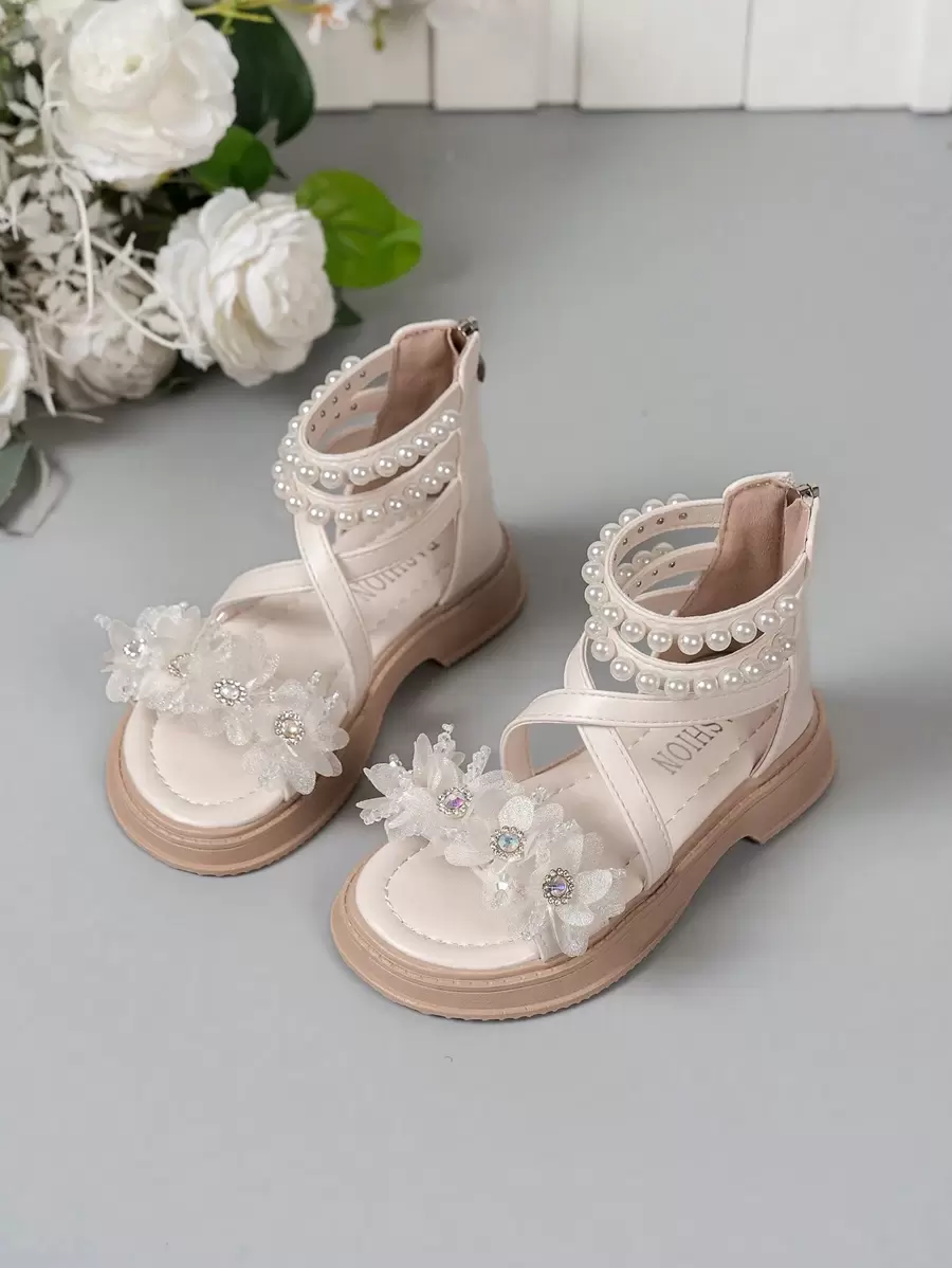 Girls' Sweet And Cute Flat Sandals, Fashionable Princess Beach Shoes, Comfortable, Lightweight, Non-Slip Dress Shoes For Wedding, Performance And Party, Suitable For All Seasons