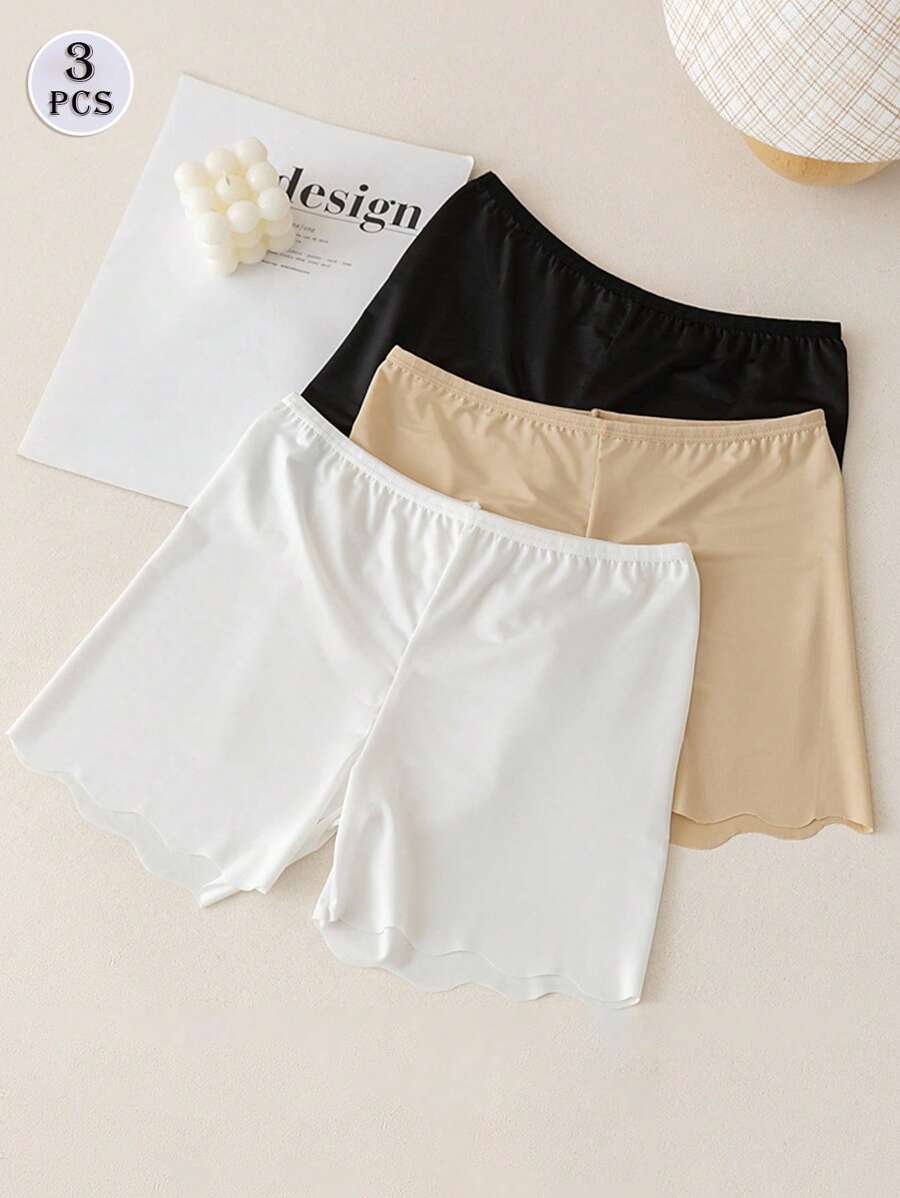 3 Stücke Damen Eisseidig nahtlose Sicherheitsshorts, neuer atmungsaktiver rutschfester Sicherheitsslip für den Sommer, schlanke Shorts, die sich nicht aufrollen, zum Tragen unter Röcken
