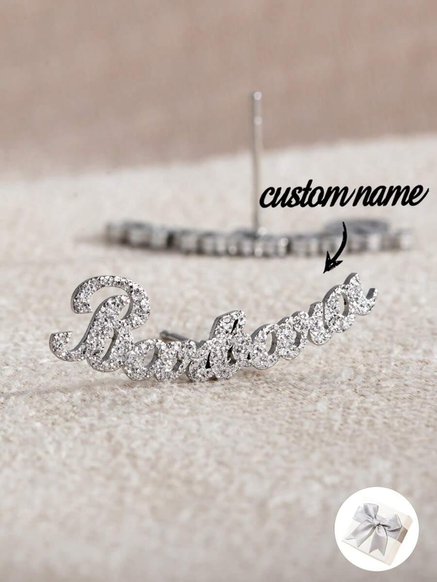 1Pair Minimalist Custom Name Frosted Earrings,Romantic Custom Text Earrings,Fashion Stainless Steel Nameplate Custom Earrings Gifts For Her,Frosted Name Earrings,Valentine's Day Gift,Memorial Gift,Christmas Gift,Mother's Day Gift