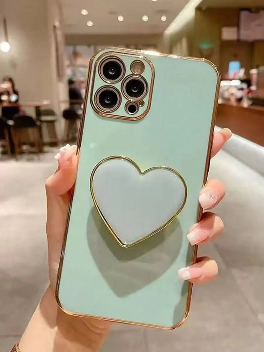 Funda de teléfono elegante de alta gama con chapado en verde menta y forma de corazón 3D compatible con iPhone 16/15/14/13, Pro Max X XR, S25/S24/S23 Ultra Plus, Honor, Red Mi Note, Xiao Mi