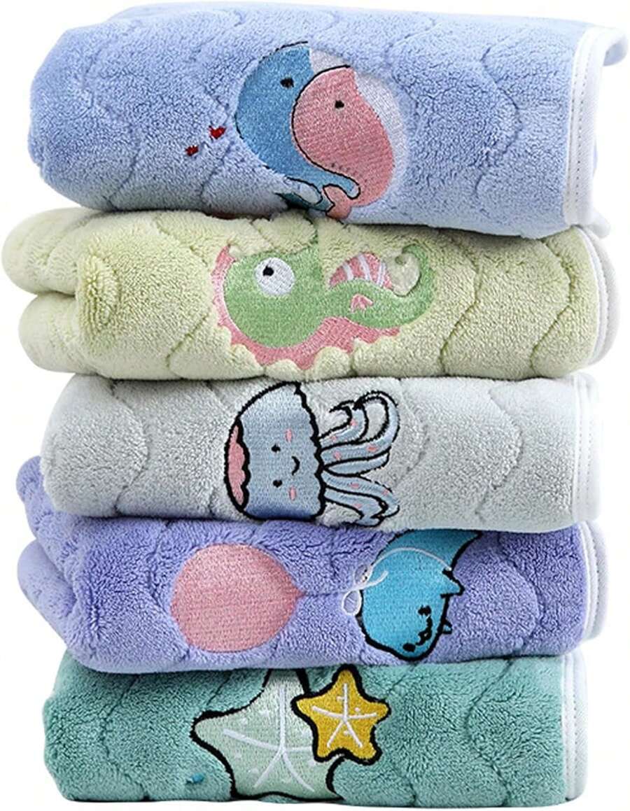 Paquete de 5 toallitas suaves para bebés, toalla facial multicolor para niños, toallas de algodón para lavar la cara del bebé, 25 x 50 cm